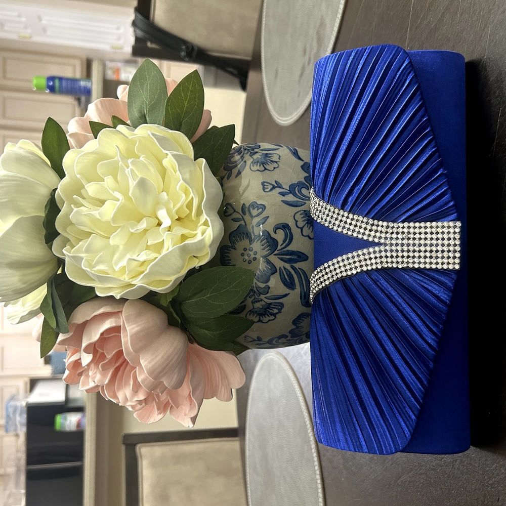 Royal Blue Satin Clutch with Rhinestone Embellishment